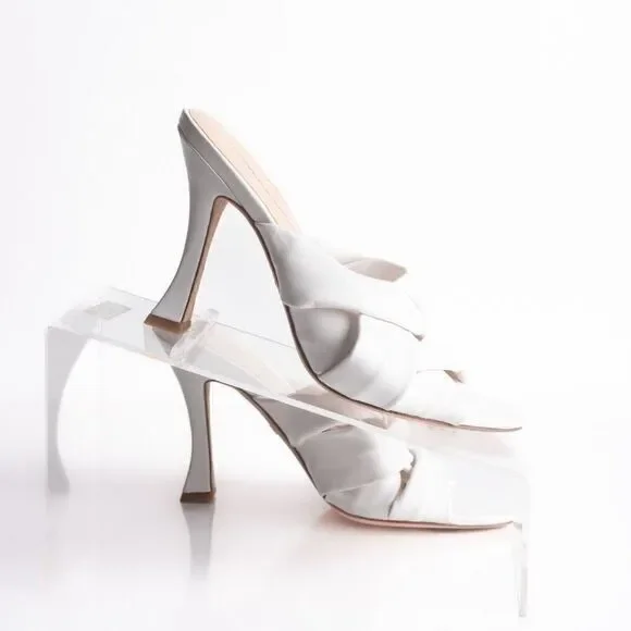 Veronica Beard Womens Alin Woven Heels Sandals White Leather Mules 6 EU 36